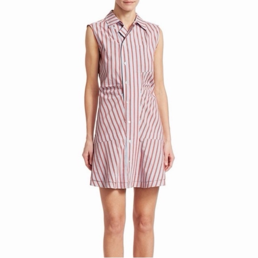 10 Crosby Derek Lam Pink and White Striped Sleeveless Shirt Dress